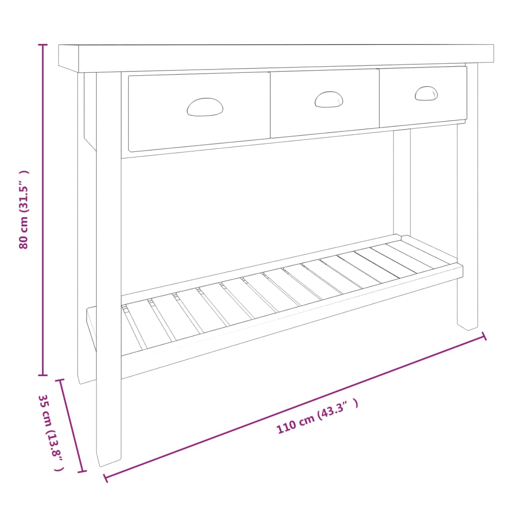 Mesa consola 110x35x80 cm madeira de abeto maciça