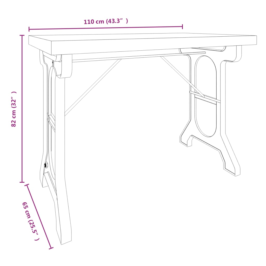 Mesa de jantar 110x65x82 cm madeira de abeto maciça e ferro