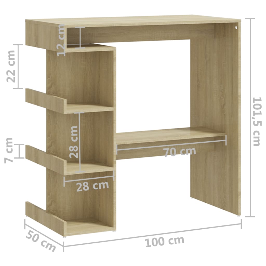 Mesa de bar c/ prateleiras 100x50x101,5 cm contraplacado sonoma