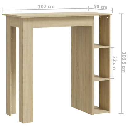 Mesa de Bar Turpe com 3 Prateleiras de 102 cm - Carvalho - Design Moderno