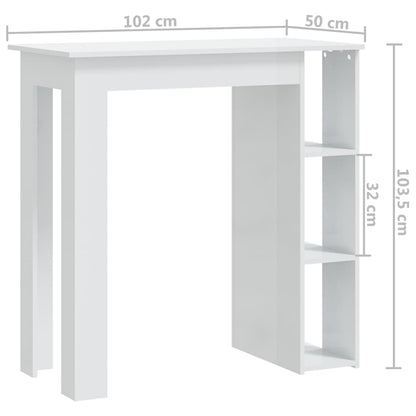 Mesa de Bar Turpe com 3 Prateleiras de 102 cm - Branco Brilhante - Design Moderno