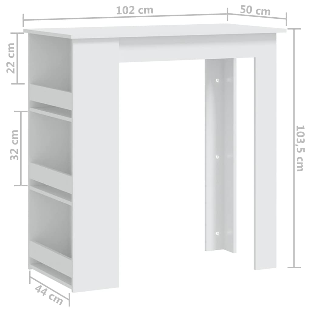 Mesa de Bar Amber com 3 Prateleiras de 102 cm - Branco - Design Moderno