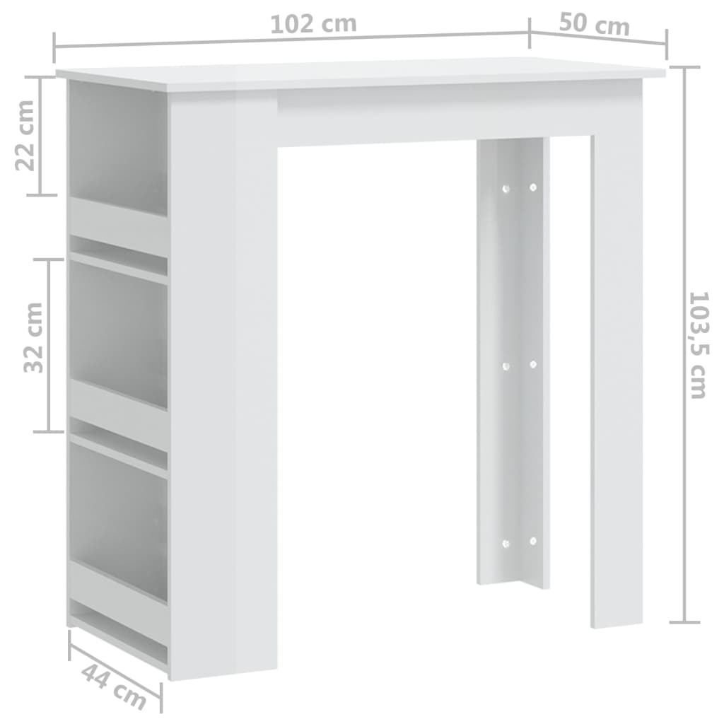 Mesa de Bar Amber com 3 Prateleiras de 102 cm - Branco Brilhante - Design Moderno