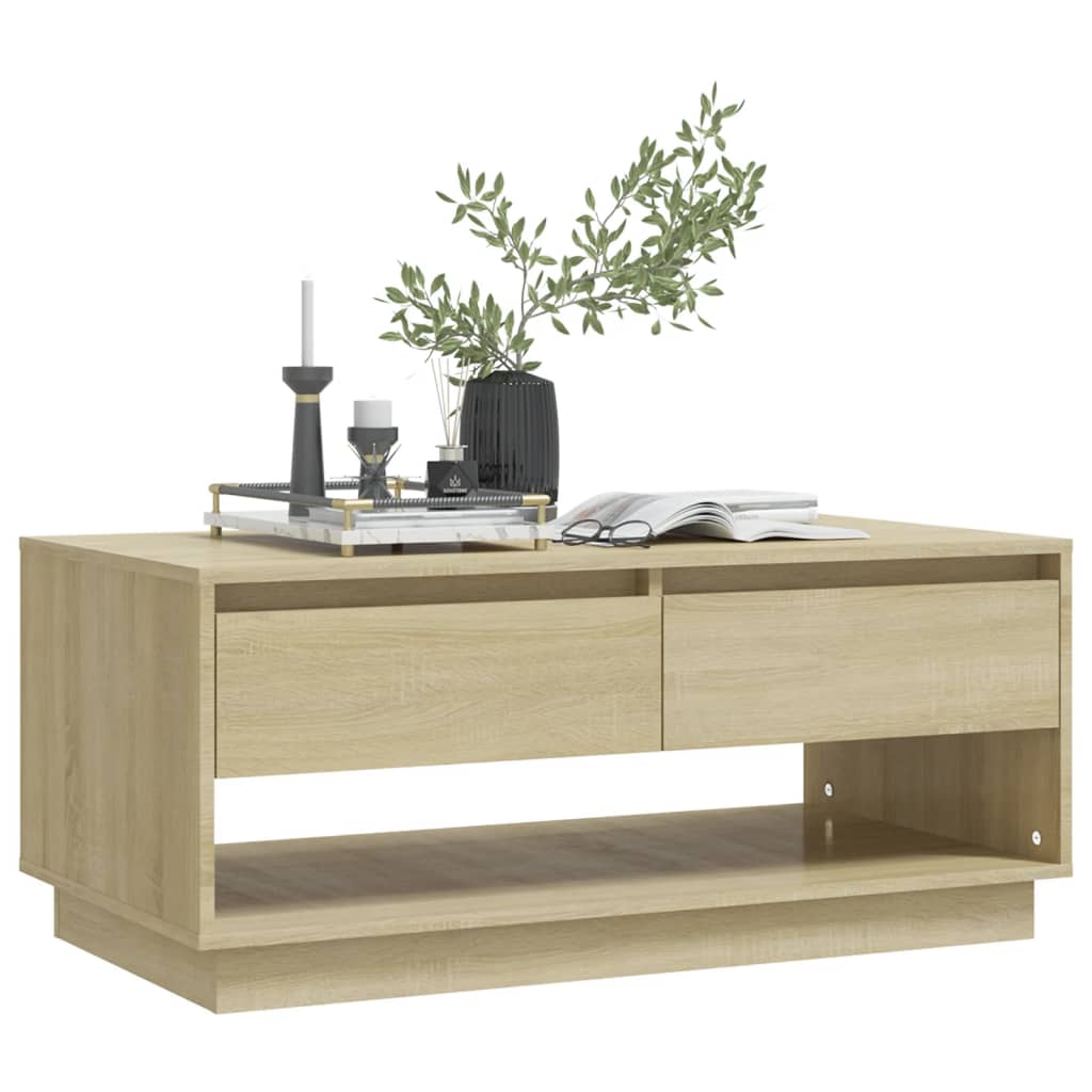 Mesa de Centro Madrid com 2 Gavetas de 102 cm - Carvalho - Design Moderno