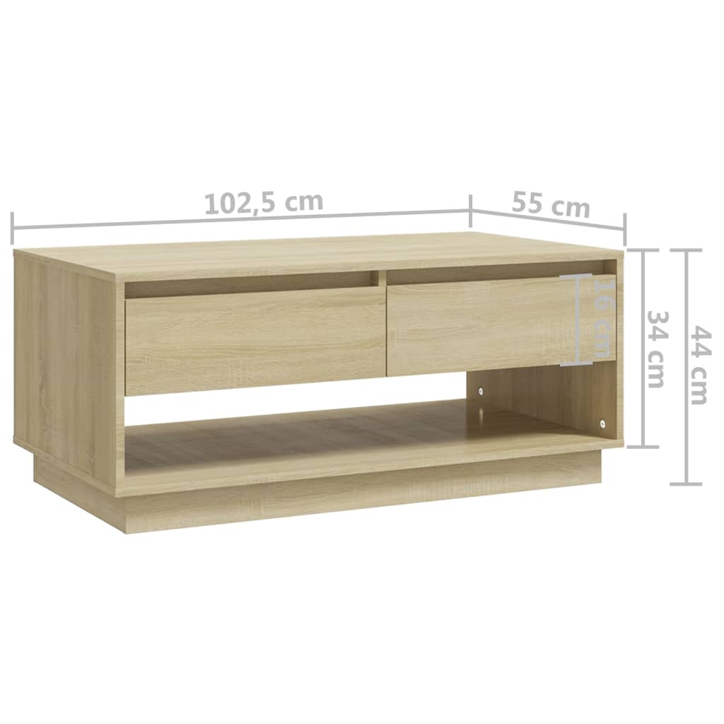 Mesa de Centro Madrid com 2 Gavetas de 102 cm - Carvalho - Design Moderno