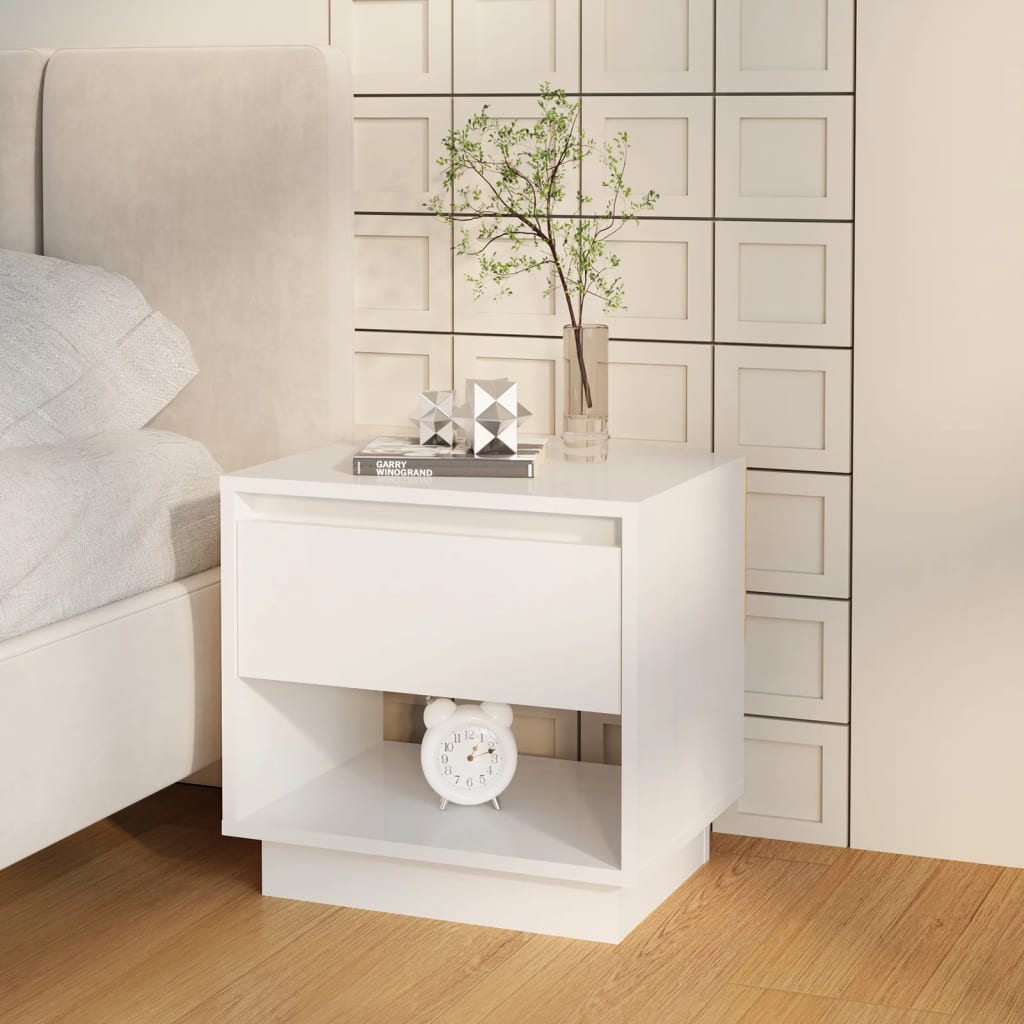 Mesa de cabeceira 45x34x44 cm contraplacado branco brilhante