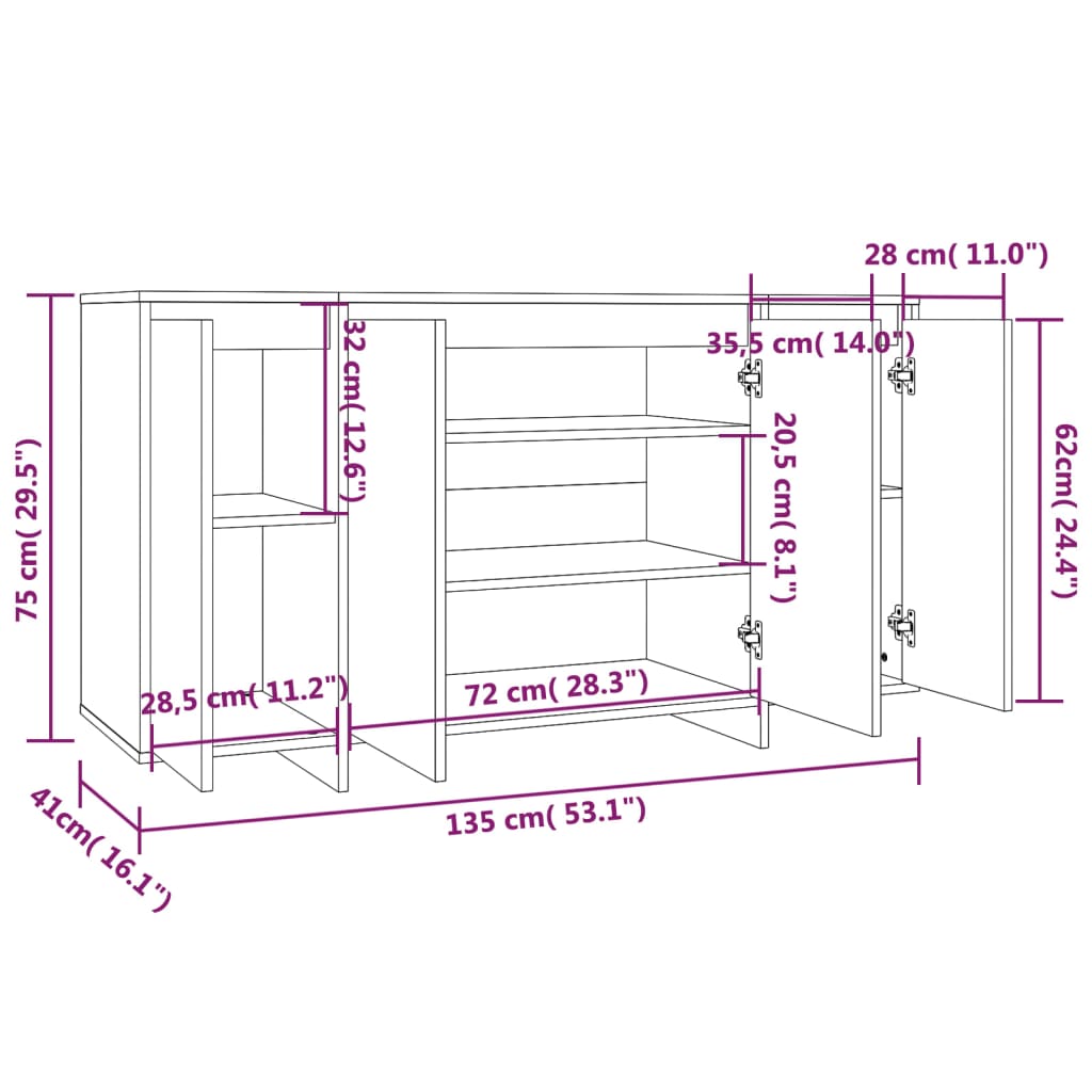 Aparador Endy de 135 cm - Branco - Design Moderno