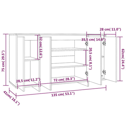 Aparador Endy de 135 cm - Branco - Design Moderno