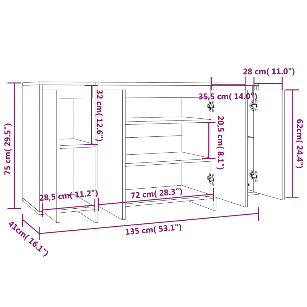 Aparador Endy de 135 cm - Carvalho - Design Moderno