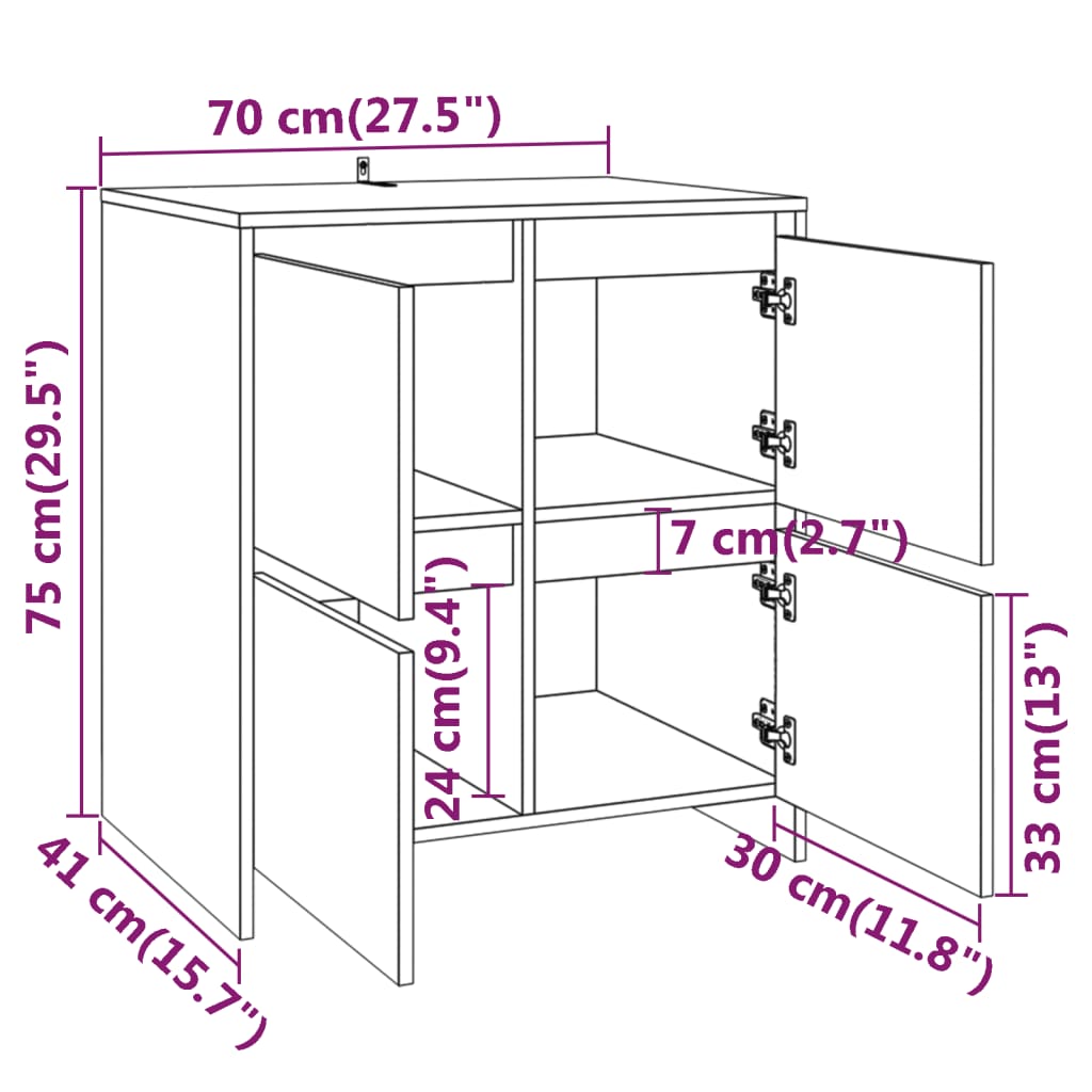 Aparador Endy de 4 Portas de 70 cm - Carvalho - Design Moderno