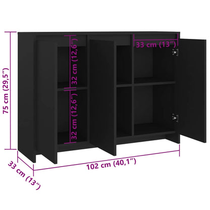 Aparador Endy de 3 Portas de 102 cm - Preto - Design Moderno