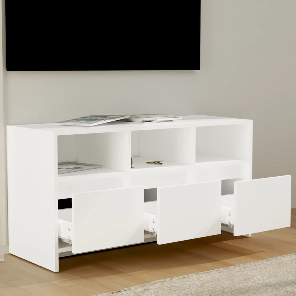 Móvel de TV Endy com 3 Gavetas e Compartimentos de 102 cm - Branco - Design Nórdico