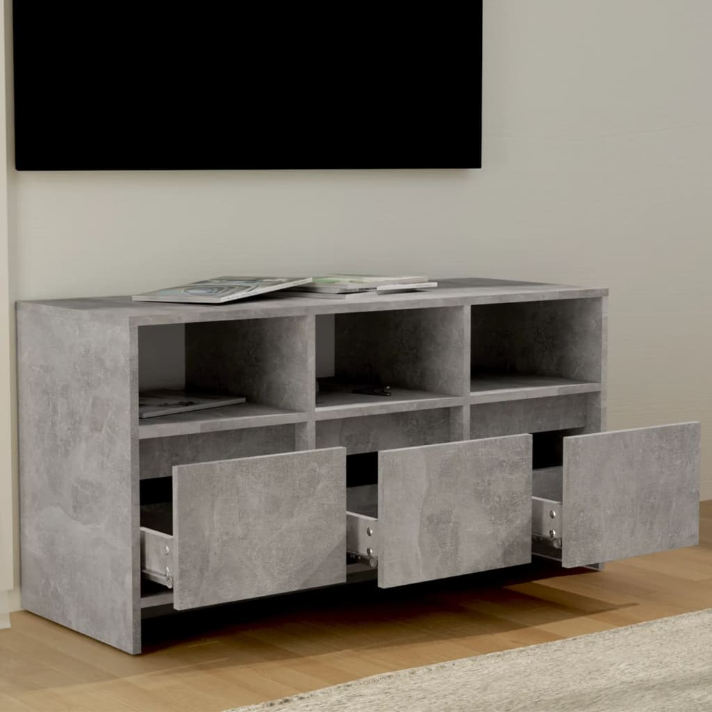 Móvel de TV Endy com 3 Gavetas e Compartimentos de 102 cm - Cinzento Cimento - Design Nórdico