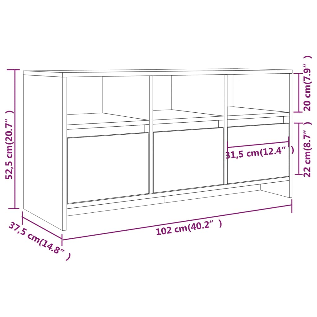 Móvel de TV Endy com 3 Gavetas e Compartimentos de 102 cm - Cinzento Cimento - Design Nórdico