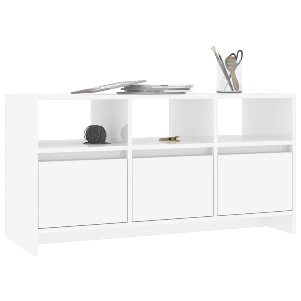 Móvel de TV Endy com 3 Gavetas e Compartimentos de 102 cm - Branco Brilhante - Design Nórdico