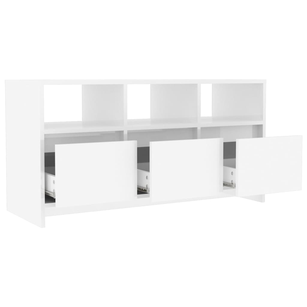 Móvel de TV Endy com 3 Gavetas e Compartimentos de 102 cm - Branco Brilhante - Design Nórdico