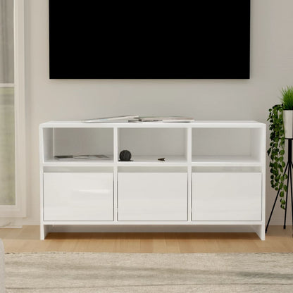 Móvel de TV Endy com 3 Gavetas e Compartimentos de 102 cm - Branco Brilhante - Design Nórdico