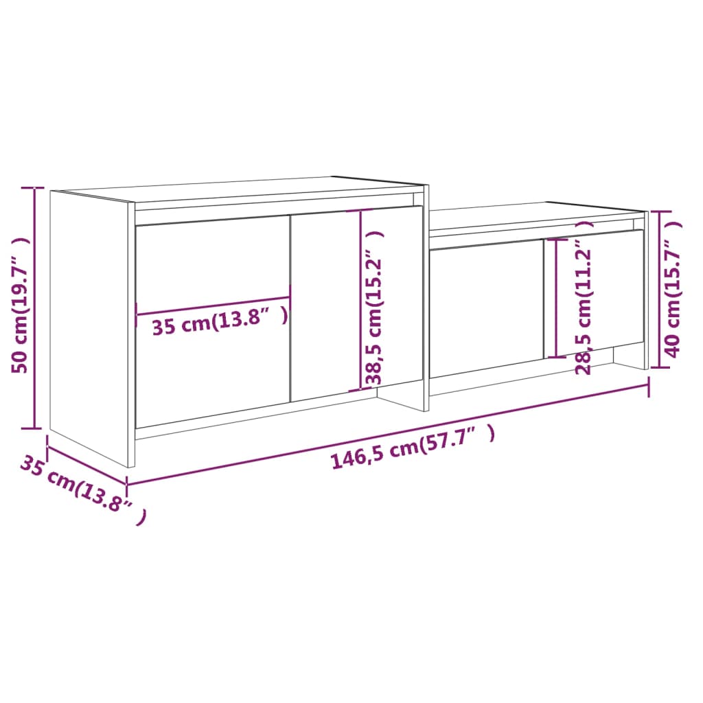 Móvel de TV 146,5x35x50 cm aglomerado branco brilhante