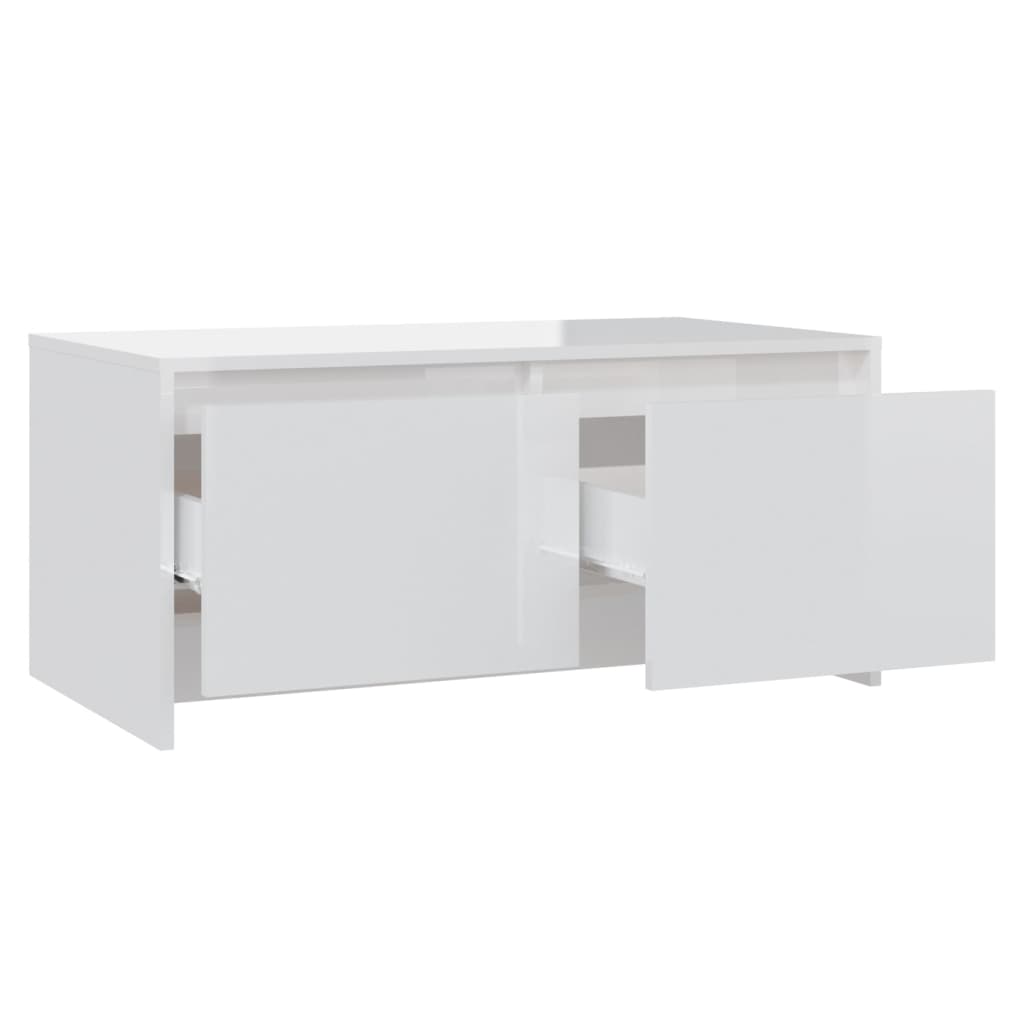 Mesa de Centro com 2 Gavetas - Branco Brilhante - Design Nórdico