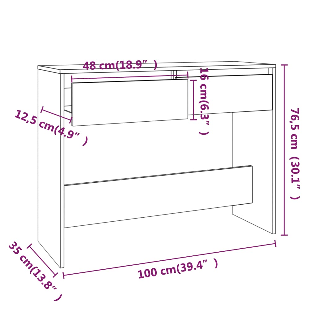 Consola de Entrada Gérard - 100x35x76,5 cm - Com 2 Gavetas - Aglomerado - Cor Preto - Design Minimalista