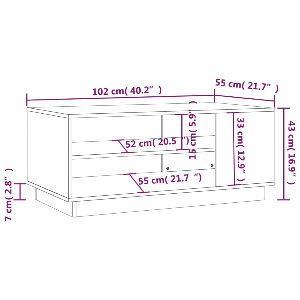 Mesa de centro 102x55x43 cm aglomerado branco brilhante