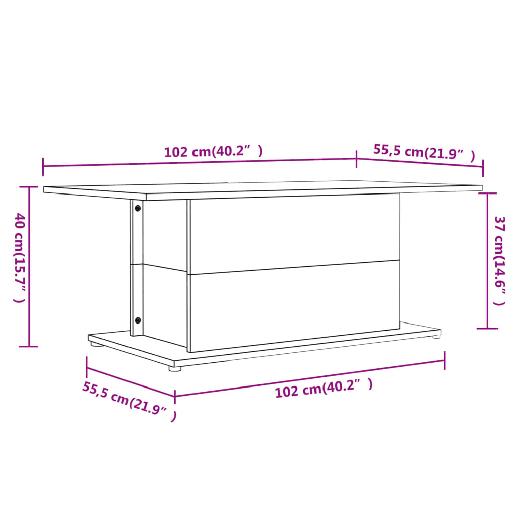 Mesa de centro 102x55,5x40 cm contraplacado branco brilhante