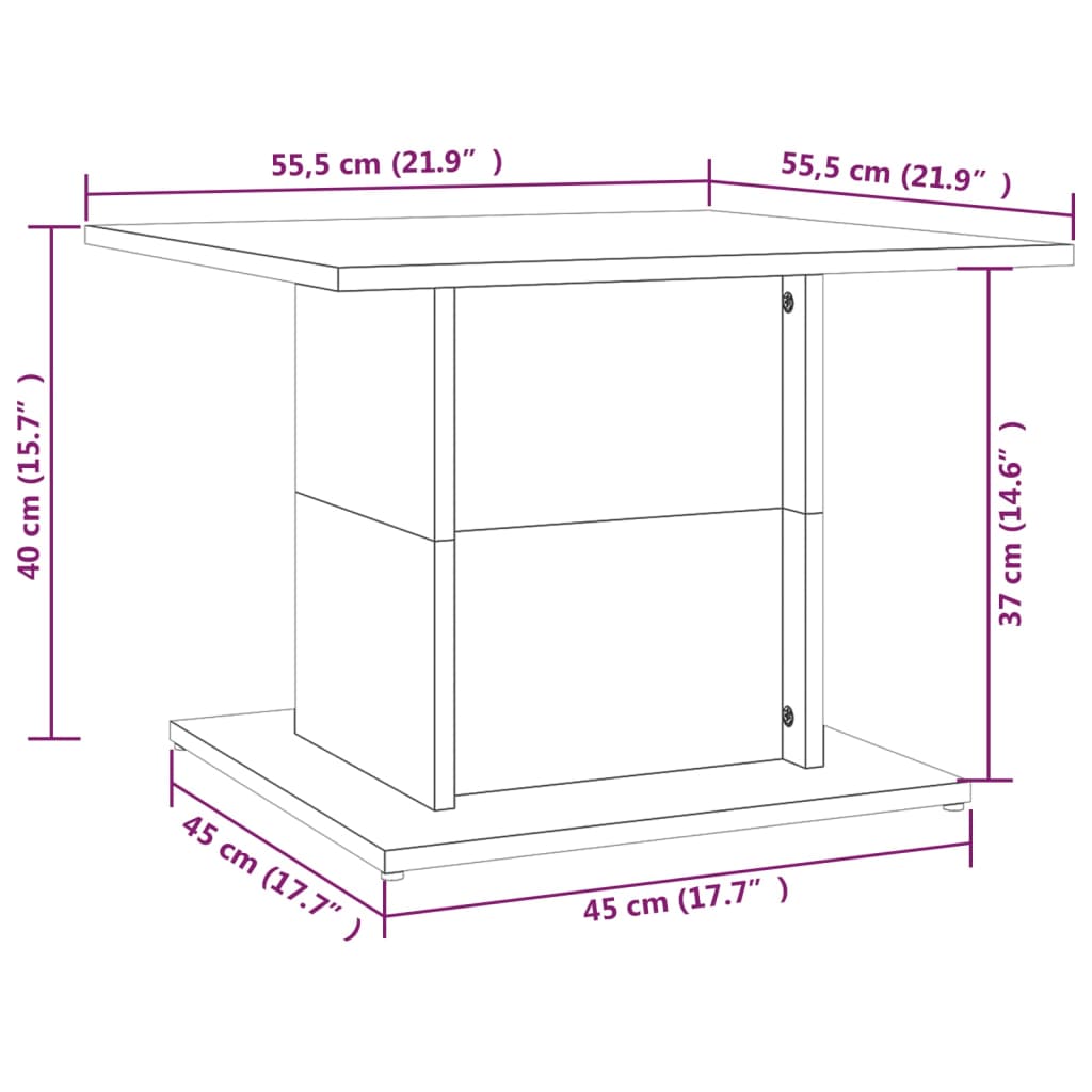 Mesa de centro 55,5x55,5x40 cm contraplacado branco