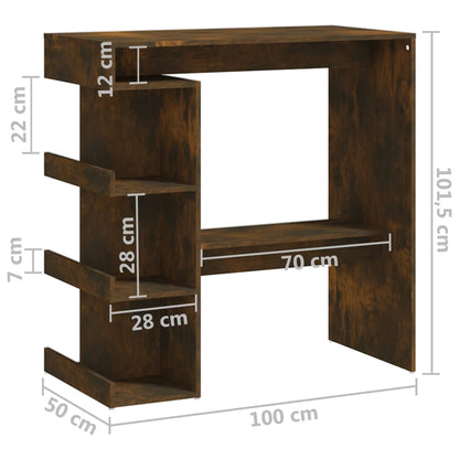 Mesa bar + prateleiras 100x50x101,5cm contrapl. carvalho fumado