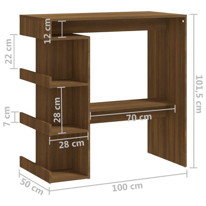 Mesa bar c/ prateleiras 100x50x101,5 cm contraplacado castanho