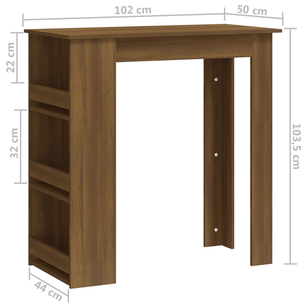 Mesa de Bar Amber com 3 Prateleiras de 102 cm - Castanho - Design Moderno