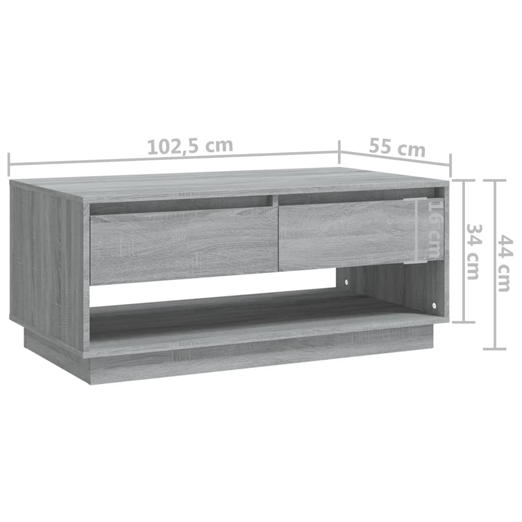 Mesa centro 102,5x55x44 cm contraplacado carvalho sonoma cinza