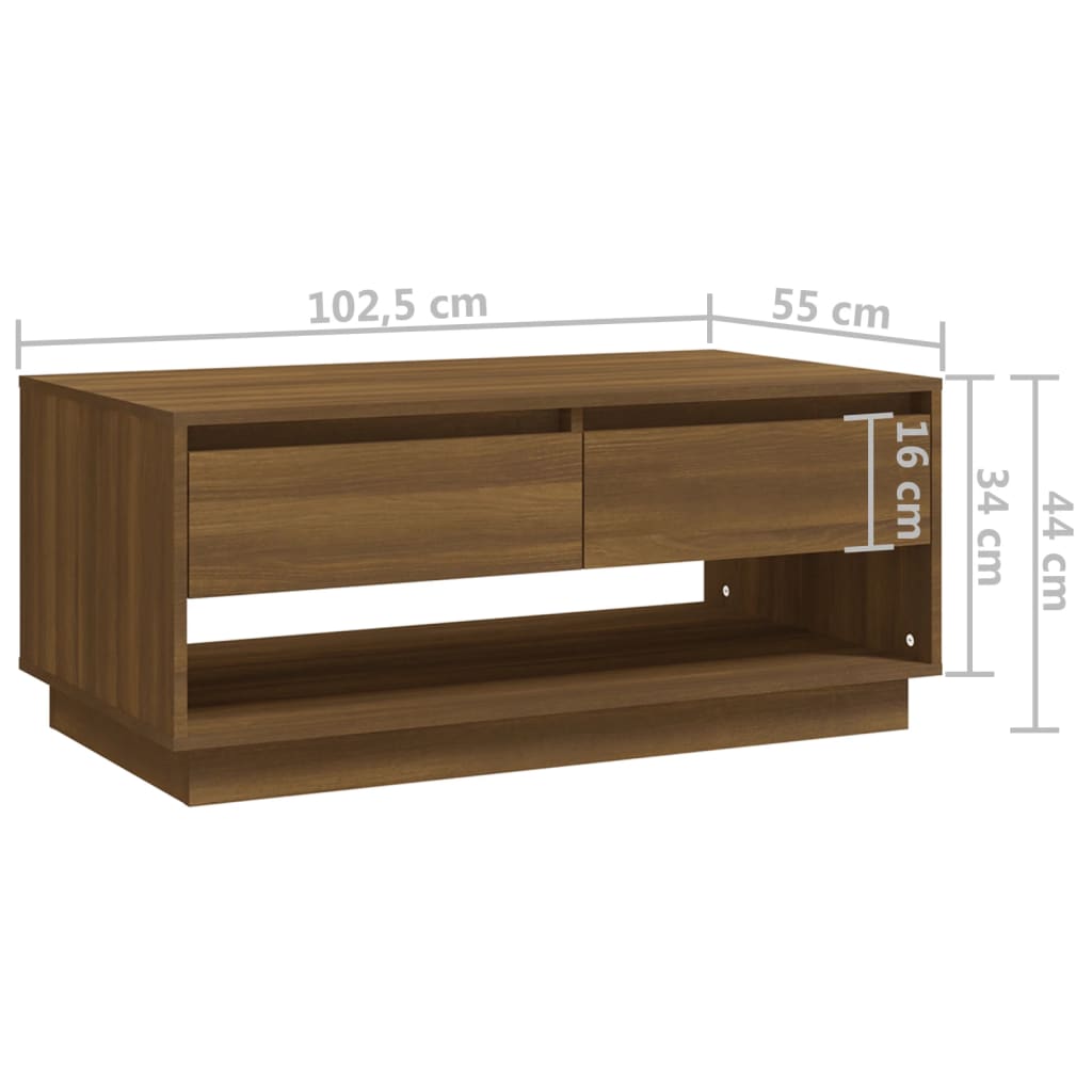 Mesa de Centro Madrid com 2 Gavetas de 102 cm - Castanho - Design Moderno