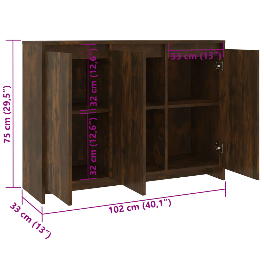 Aparador Endy de 3 Portas de 102 cm - Madeira Rústica - Design Moderno