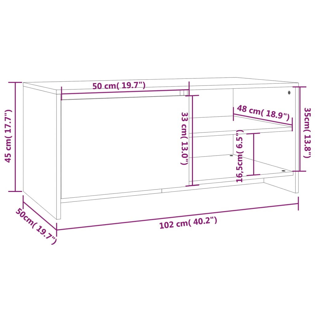 Mesa de centro 102x50x45 cm derivados madeira carvalho fumado