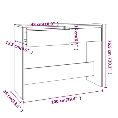 Consola de Entrada Gérard - 100x35x76,5 cm - Com 2 Gavetas - Aglomerado - Cor Cinzento Sonoma - Design Minimalista