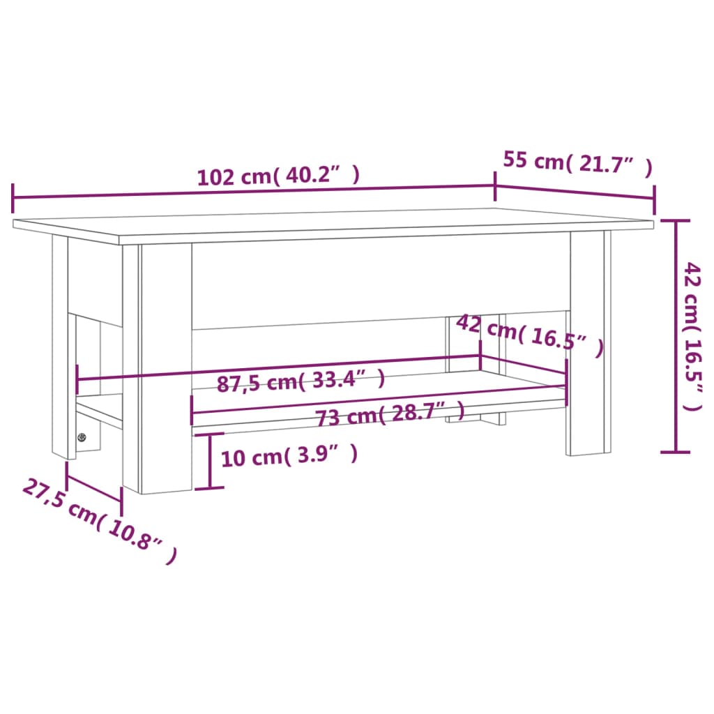 Mesa de centro 102x55x42 cm aglomerado cor sonoma cinzento