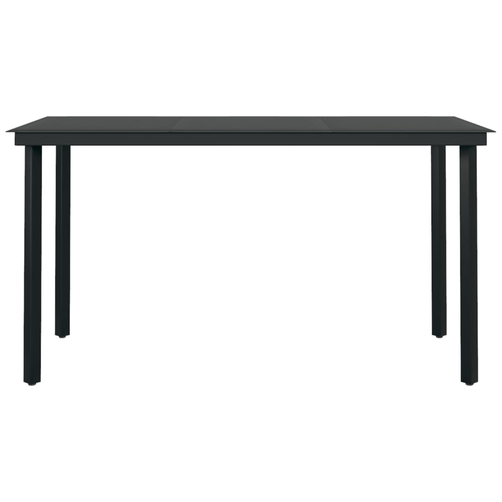 Mesa de jantar para jardim 140x70x74 cm aço e vidro preto