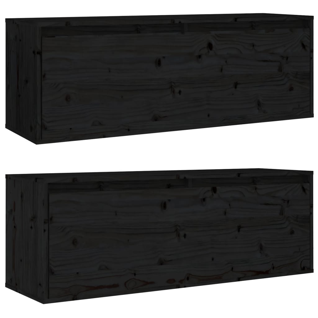 Armários de parede 2 pcs 100x30x35 cm pinho maciço preto