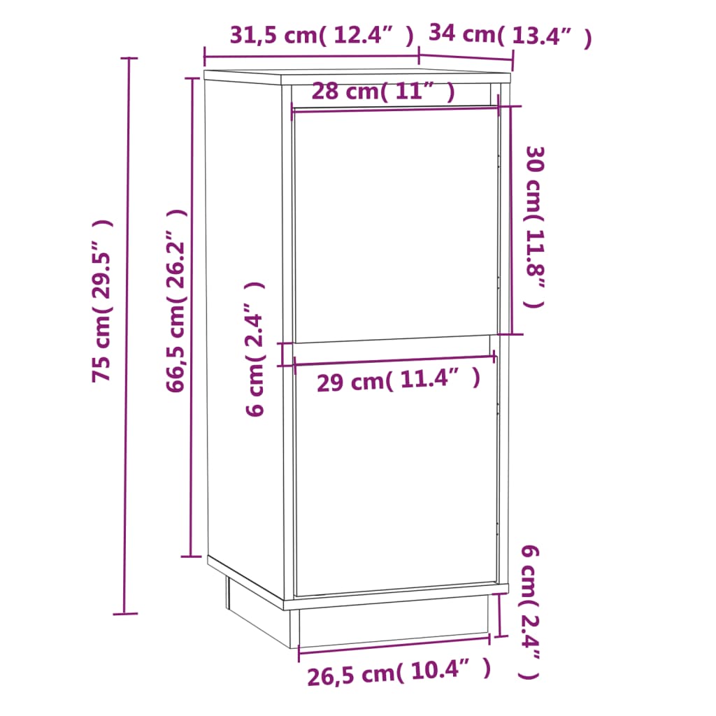 Aparadores 2 pcs 31,5x34x75 cm madeira de pinho maciça branco