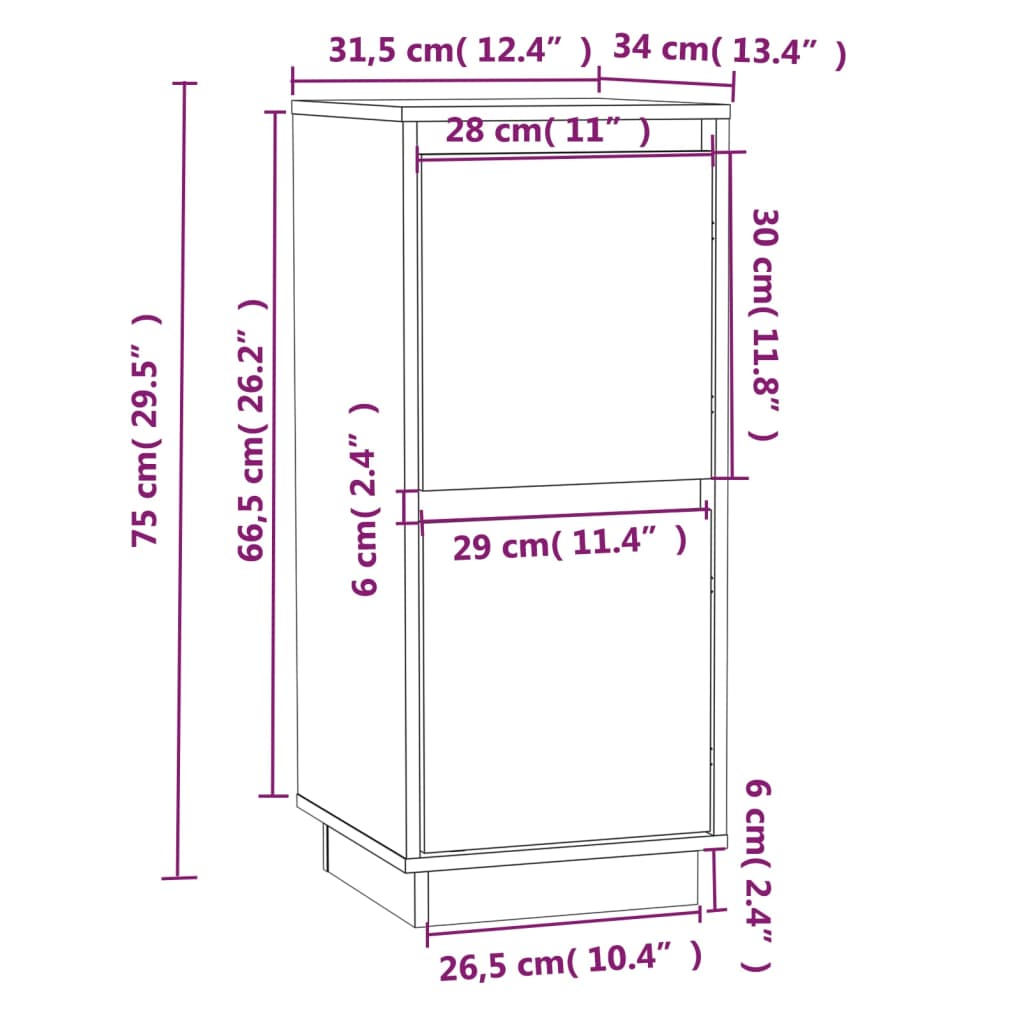 Aparadores 2 pcs 31,5x34x75 cm pinho maciço castanho mel