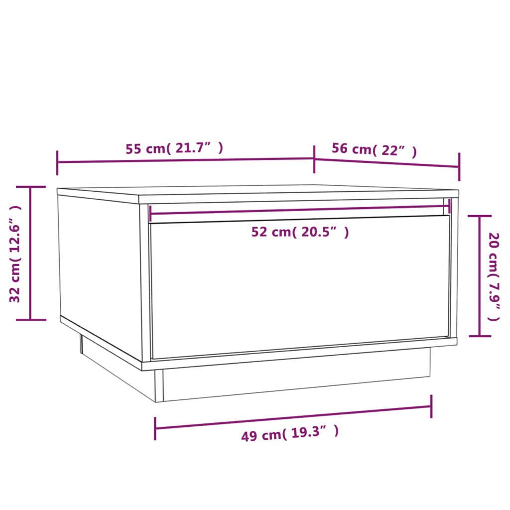 Mesa de centro 55x56x32 cm pinho maciço