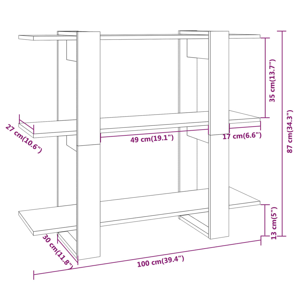 Estante/divisória 100x30x87 cm branco brilhante