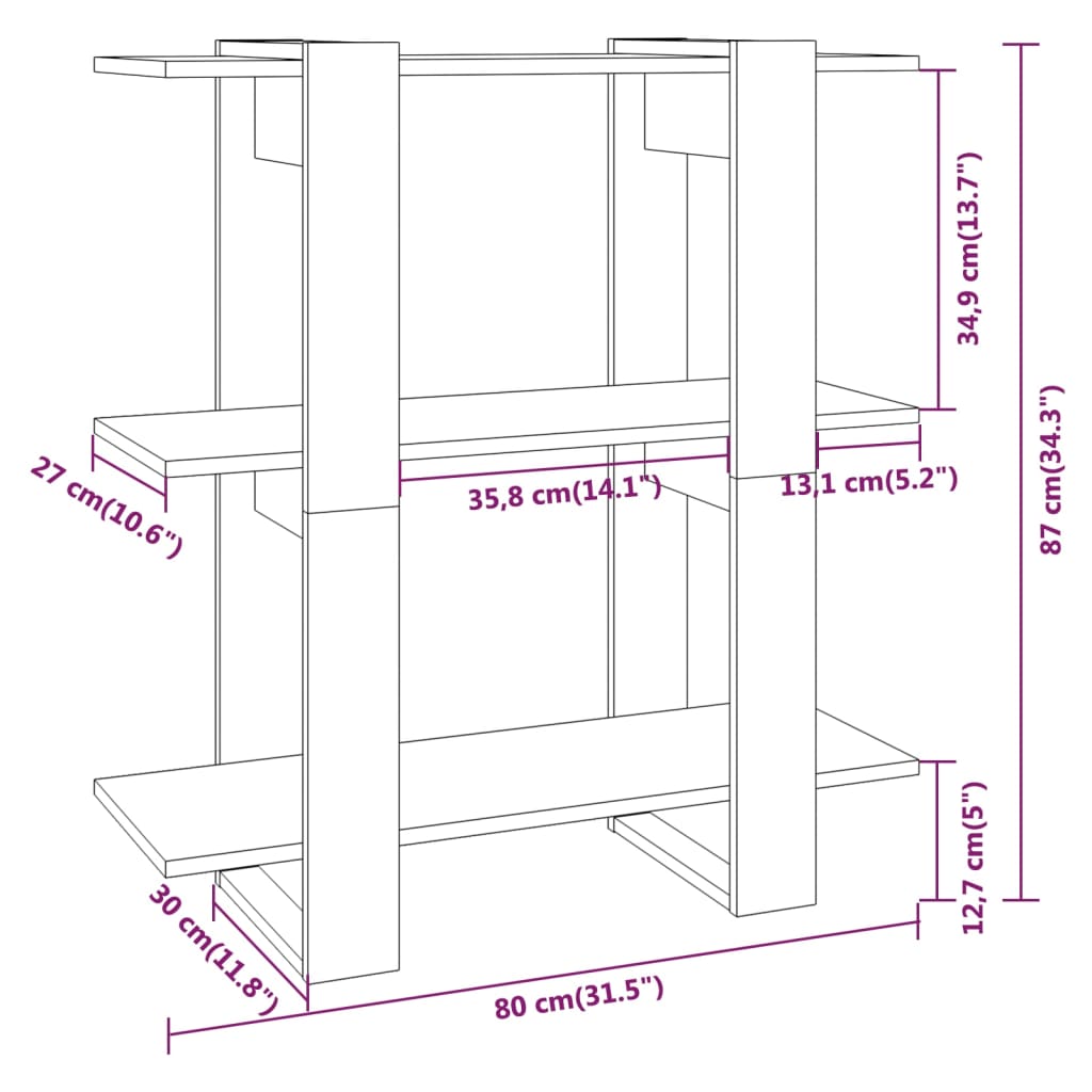 Estante/divisória 80x30x87 cm branco