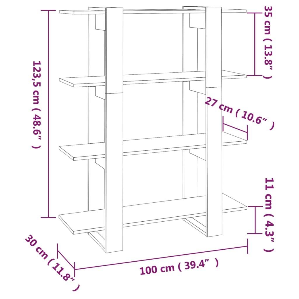 Estante/divisória 100x30x123,5 cm cor sonoma cinza