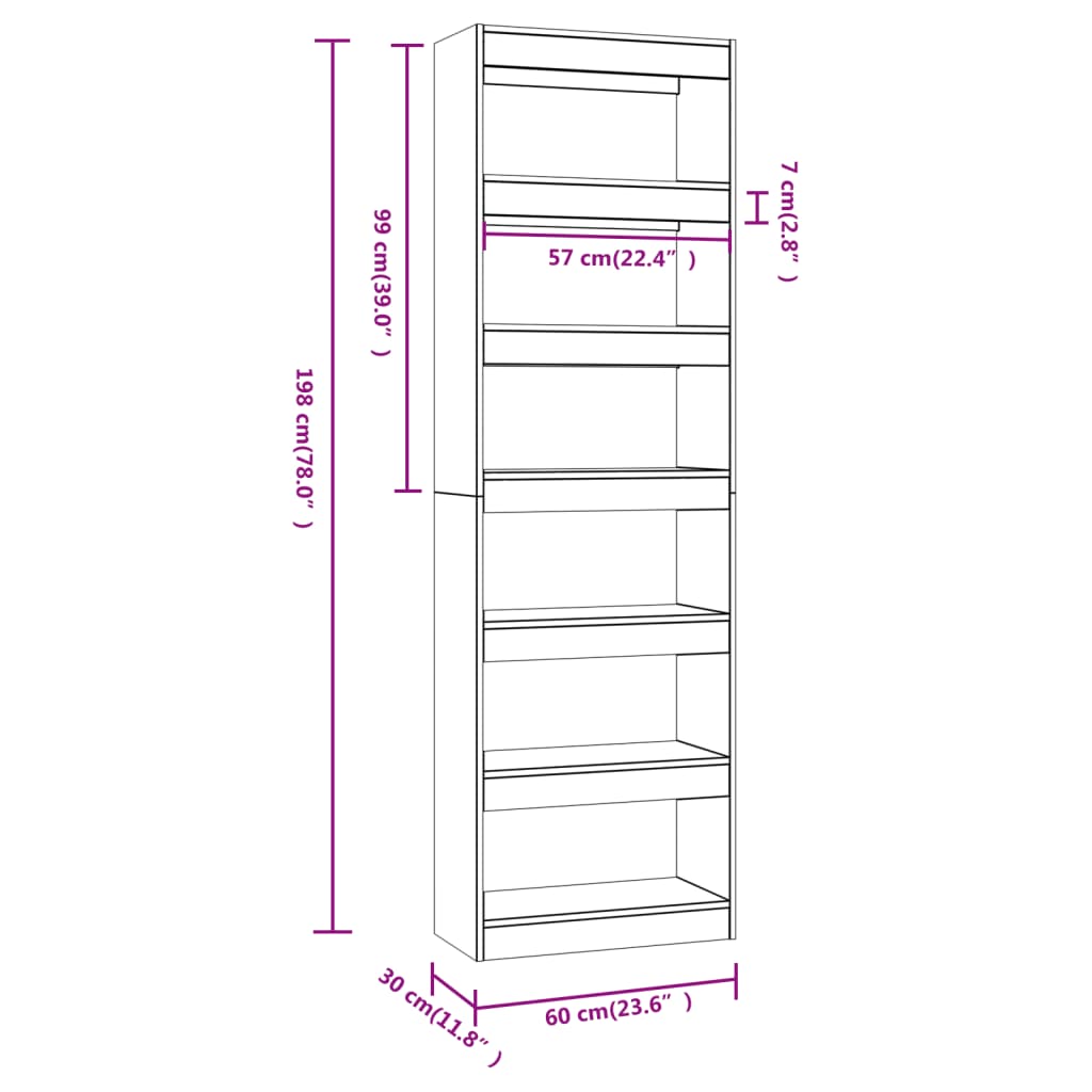 Estante/divisória 60x30x198 cm cor sonoma cinza