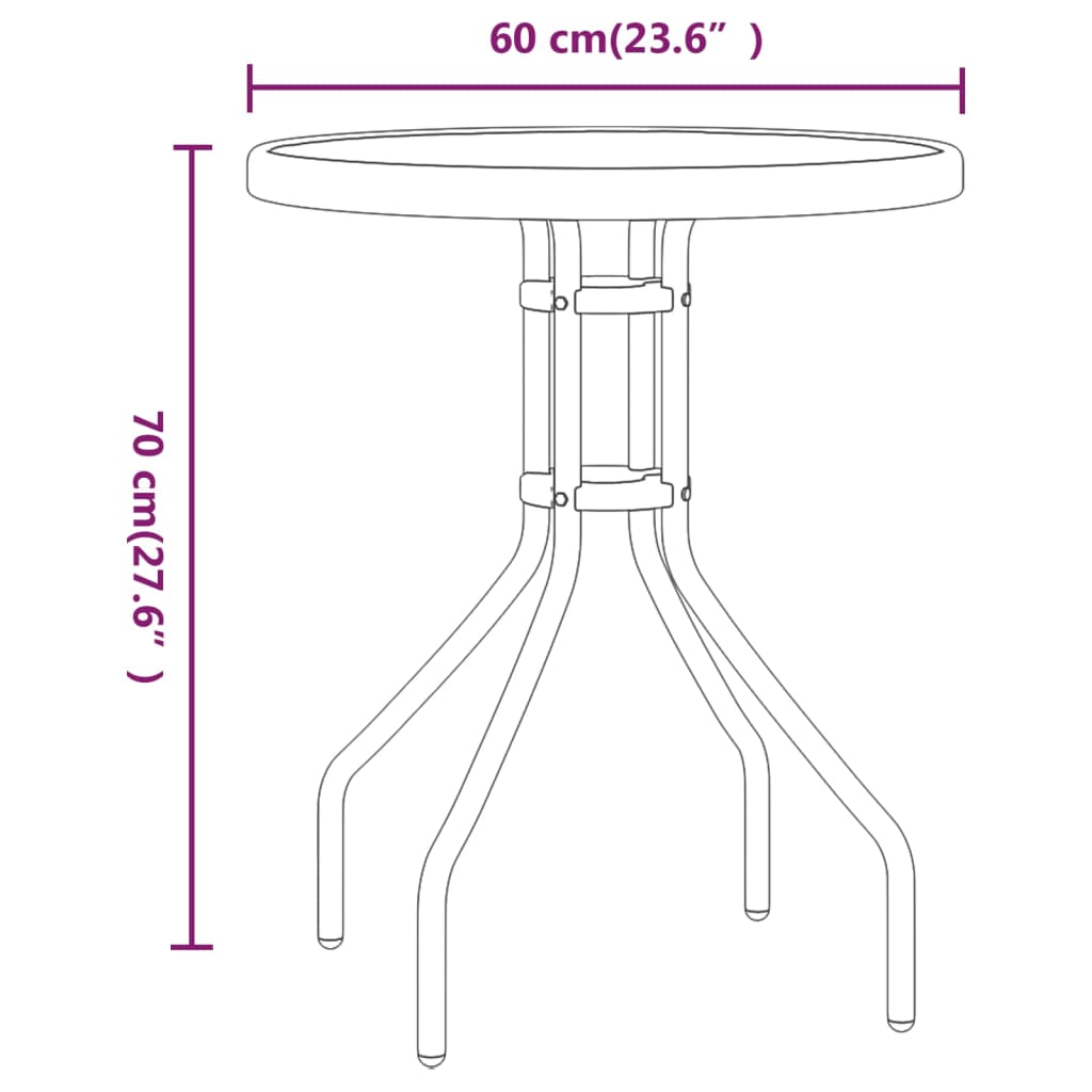 3 pcs conjunto de bistrô para jardim preto