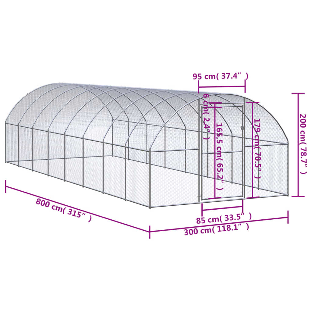 Galinheiro de exterior 3x8x2 m aço galvanizado