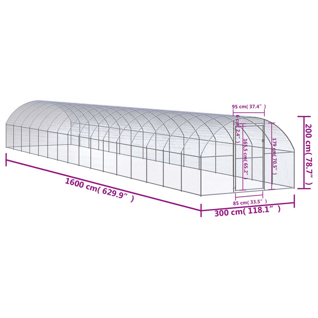 Galinheiro de exterior 3x16x2 m aço galvanizado