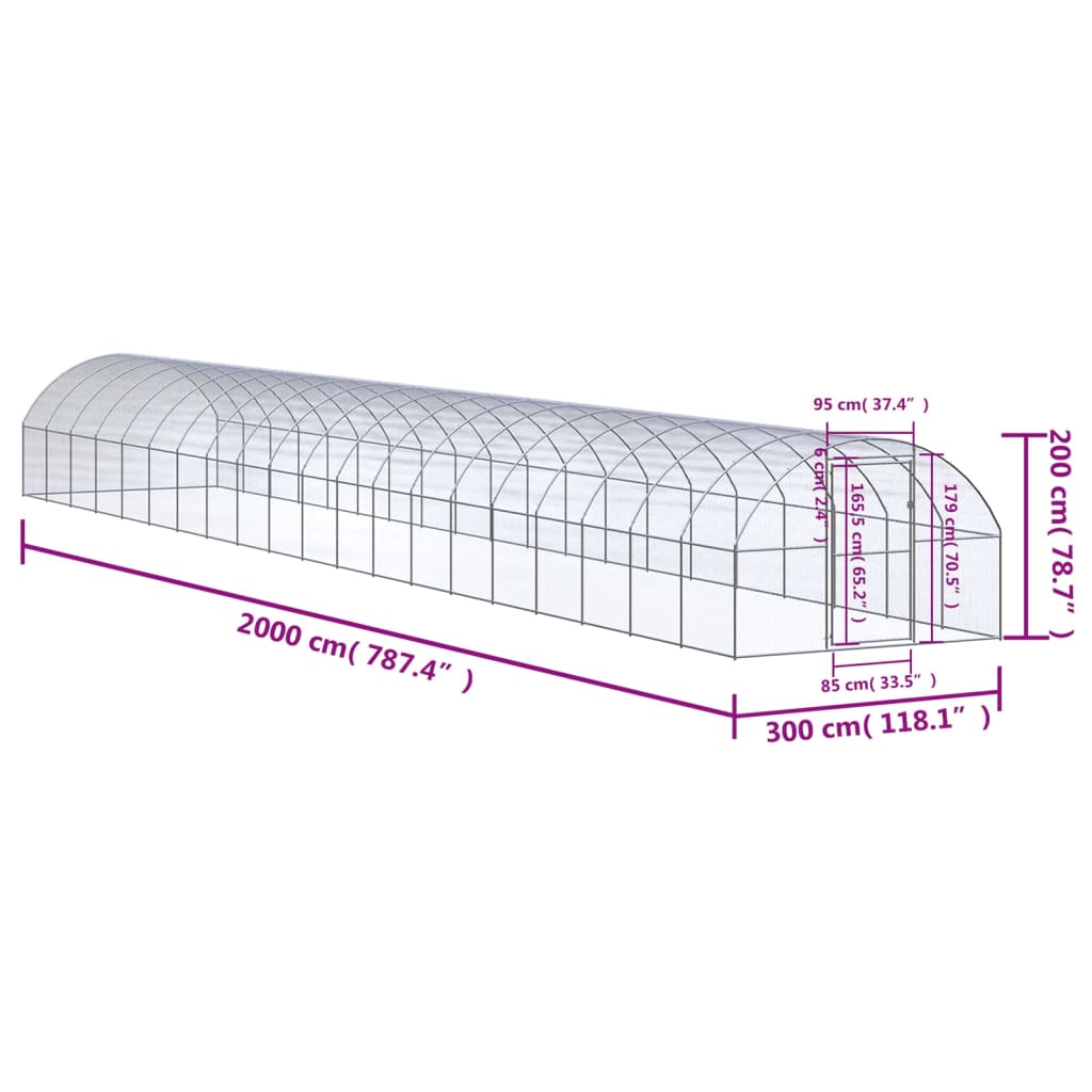 Galinheiro de exterior 3x20x2 m aço galvanizado