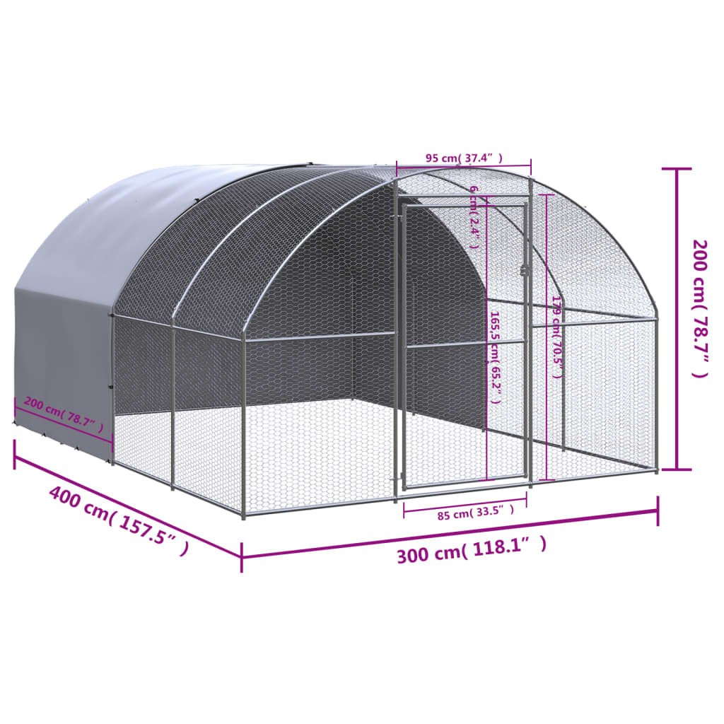 Galinheiro de exterior 3x4x2 m aço galvanizado